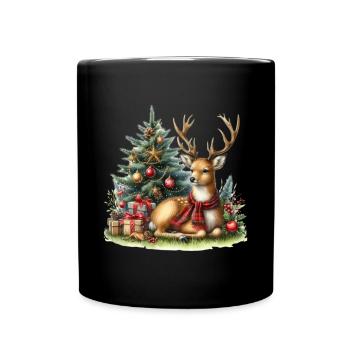 Festliche Weihnachtsstimmung Mit Hirsch - Tasse einfarbig - Schwarz - Vorne