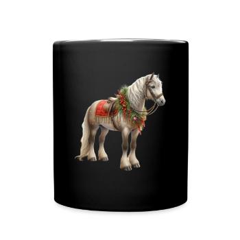 Weihnachtspferd Mit Festlichem Zaumzeug - Tasse einfarbig - Schwarz - Vorne