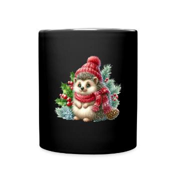 Mignon hérisson d’hiver avec chapeau et écharpe - Mug uni - noir - Devant