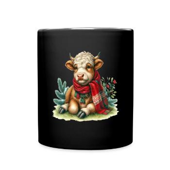 Weihnachtliche Kuschelige Kuh Illustration - Tasse einfarbig - Schwarz - Vorne