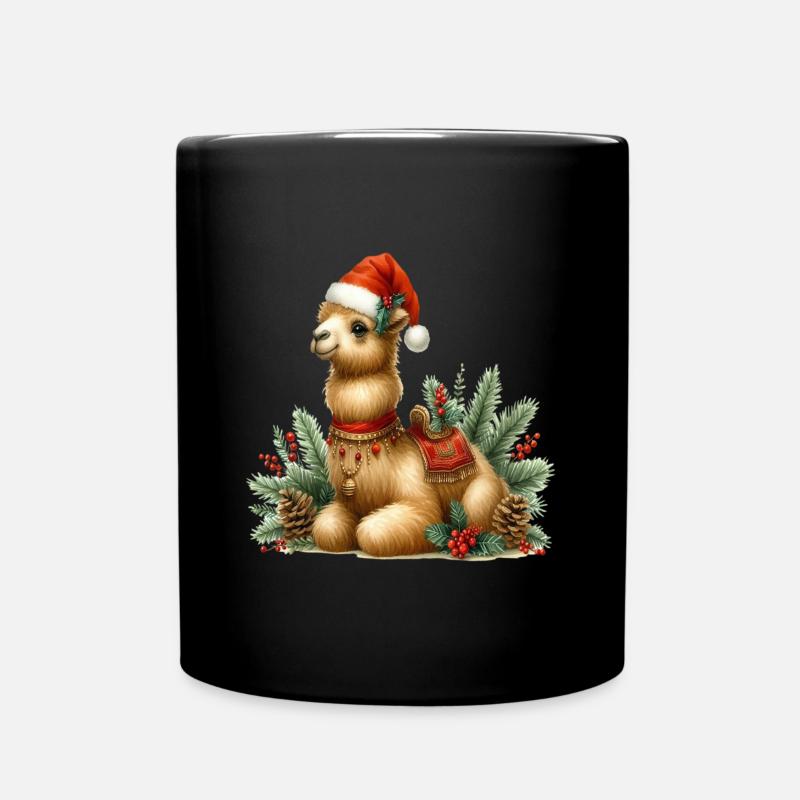 Weihnachtliches Lama Mit Festlicher Mütze - Tasse einfarbig - Schwarz