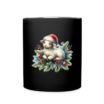 Mignon mouton de Noël avec des branches de sapin - Mug uni - noir - Devant