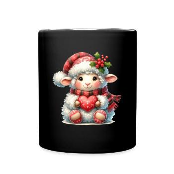 Mignon mouton de Noël avec coeur - Mug uni - noir - Devant