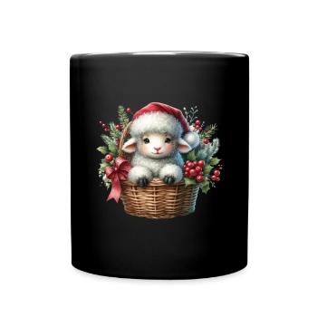 Christmas lamb in a basket - Full Colour Mug - black - Front