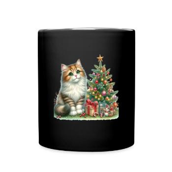 Chat mignon sous le sapin de Noël - Mug uni - noir - Devant
