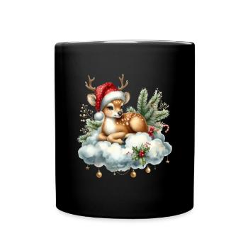 Niedliches Weihnachtsrentier Mit Mütze Und Wolke - Tasse einfarbig - Schwarz - Vorne