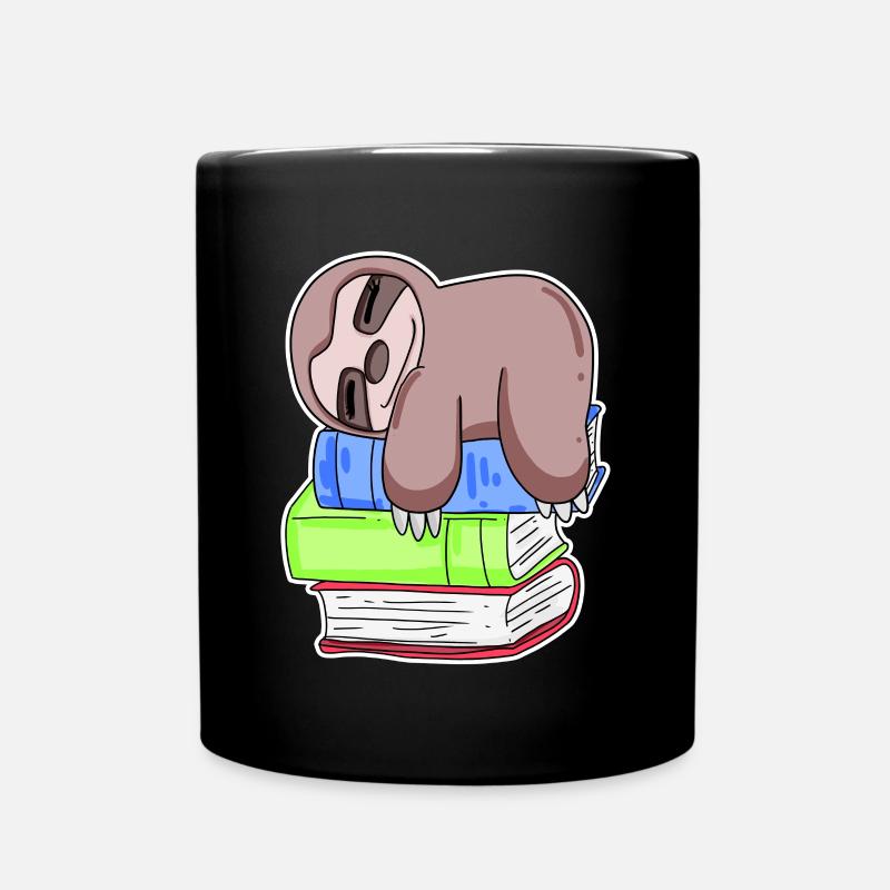 Faultier Buch Bücher Lesen - Tasse einfarbig - Schwarz