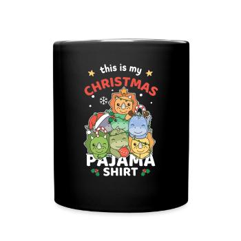 Weihnachten Dinosaurier Weihnachts Schlafanzug - Tasse einfarbig - Schwarz - Vorne