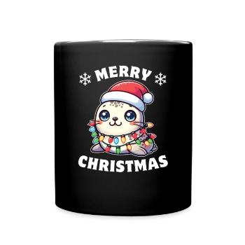 Chapeau de Noël Noël Fées Guirlandes Sceau - Mug uni - noir - Devant