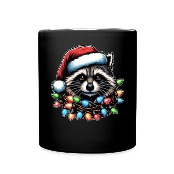 Raccoon Opossum Street Cat Santa Hat Xmas - Full Colour Mug - black - Front