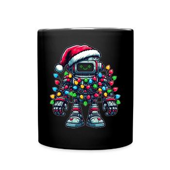 Robot Robotics Santa Hat Xmas - Full Colour Mug - black - Front