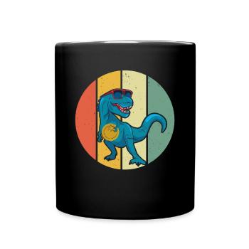 Disc Golf Dino - Disc Golfer Dinosaur Disc Golfing - Full Colour Mug - black - Front