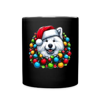 Samoyède Chien Chapeau de Noël Noël - Mug uni - noir - Devant