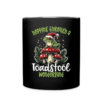 Merry Christmas, frog on mushroom cottagecore - Full Colour Mug - black - Front