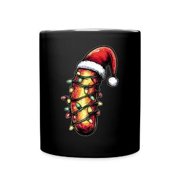 Drôle de saucisse Père Noël chapeau - Mug uni - noir - Devant