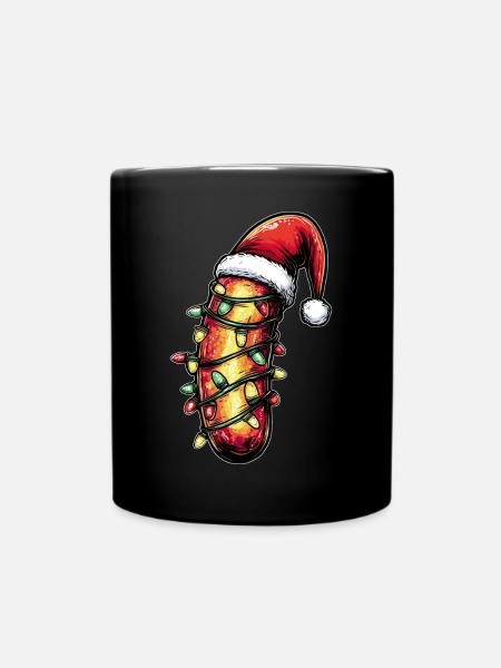 Lustige Würstchen Weihnachtsmütze Xmas - Tasse einfarbig - Schwarz