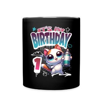 1st Birthday Cat Graffiti - Full Colour Mug - black - Front