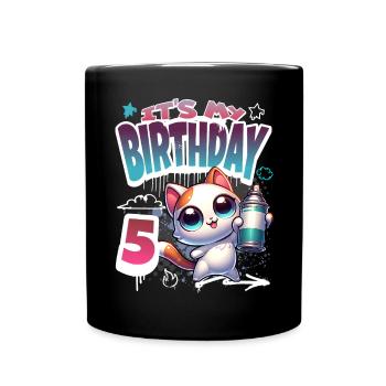 5th Birthday Cat Graffiti - Full Colour Mug - black - Front