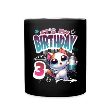3rd Birthday Cat Graffiti - Full Colour Mug - black - Front