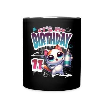 11th Birthday Cat Graffiti - Full Colour Mug - black - Front