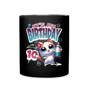 10th Birthday Cat Graffiti - Full Colour Mug - black - Front