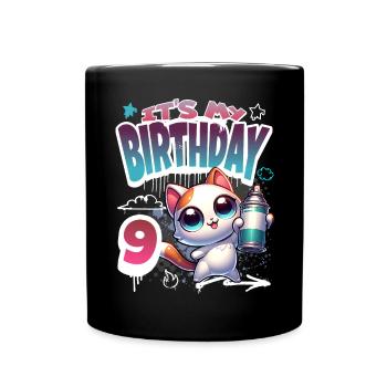 9th Birthday Cat Graffiti - Full Colour Mug - black - Front