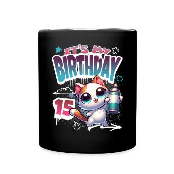 15th Birthday Cat Graffiti - Full Colour Mug - black - Front