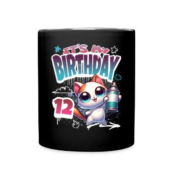 12e anniversaire chat graffiti - Mug uni - noir - Devant