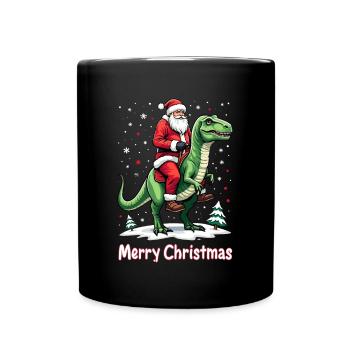 Drôle de Père Noël chevauche un dinosaure - Mug uni - noir - Devant