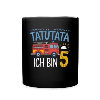 Tatütata Feuerwehr 5. Geburtstag - Tasse einfarbig - Schwarz - Vorne