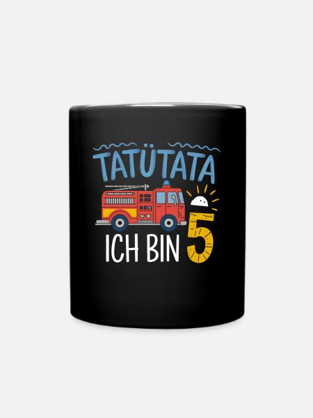 Tatütata Feuerwehr 5. Geburtstag - Tasse einfarbig - Schwarz