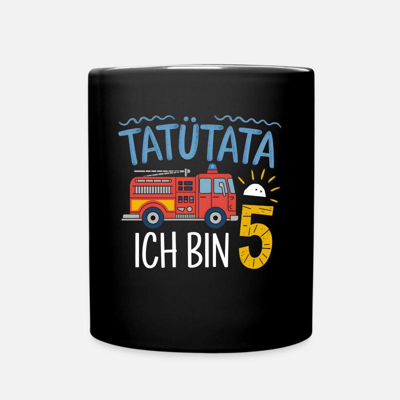 Tatütata Feuerwehr 5. Geburtstag - Tasse einfarbig - Schwarz