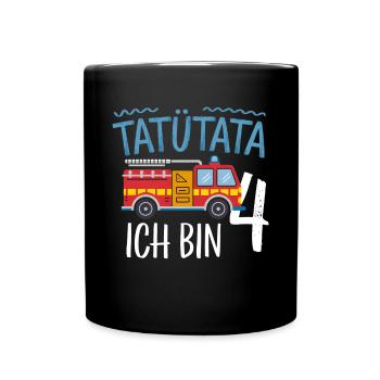 Tatütata Feuerwehr 4. Geburtstag - Tasse einfarbig - Schwarz - Vorne