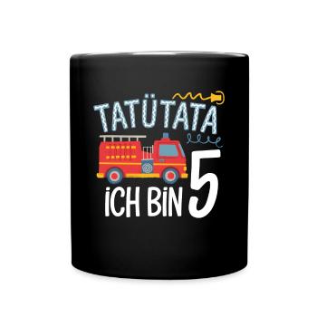 Tatütata Feuerwehr 5. Geburtstag - Tasse einfarbig - Schwarz - Vorne