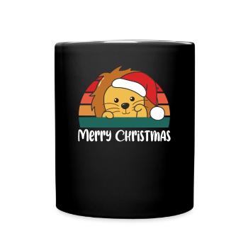 Merry Christmas Retro Lion Christmas - Full Colour Mug - black - Front
