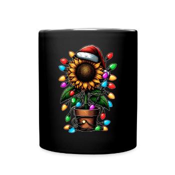 Niedliche Sonnenblume Weihnachtsmütze Xmas - Tasse einfarbig - Schwarz - Vorne
