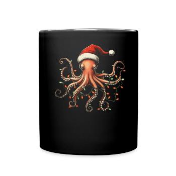 Octopus Squid Christmas Hat Xmas - Full Colour Mug - black - Front