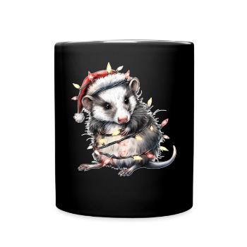 Cute Opossum Raccoon Santa Hat Xmas - Full Colour Mug - black - Front