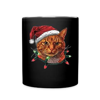 Cute Orange Cat Tabby Cat Christmas Hat - Full Colour Mug - black - Front