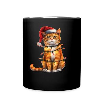 Cute Orange Cat Tabby Cat Christmas Hat - Full Colour Mug - black - Front