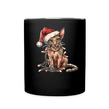 Orientalisch Kurzhaar Katze Weihnachten Hut Xmas - Tasse einfarbig - Schwarz - Vorne