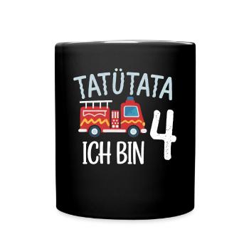 Tatütata Feuerwehr 4. Geburtstag - Tasse einfarbig - Schwarz - Vorne