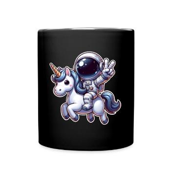 Astronaut reitet auf einem Einhorn - Tasse einfarbig - Schwarz - Vorne
