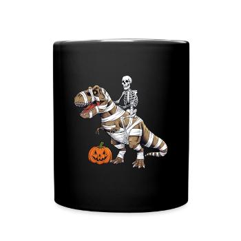 Halloween Skelett Reitet Dinosaurier - Tasse einfarbig - Schwarz - Vorne