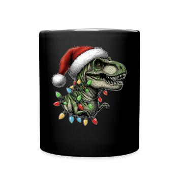 T-Rex Tyrannosaurus rex Dinosaurier Weihnachtsmütz - Tasse einfarbig - Schwarz - Vorne