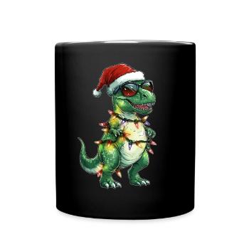 T-Rex Tyrannosaurus rex Dinosaurier Weihnachtsmütz - Tasse einfarbig - Schwarz - Vorne