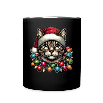 Tabby Katze Orange Katze Weihnachten Hut Xmas - Tasse einfarbig - Schwarz - Vorne