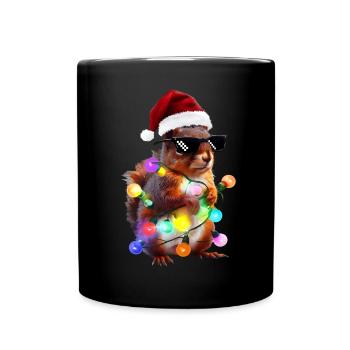 Écureuil de Noël avec des guirlandes lumineuses - Mug uni - noir - Devant