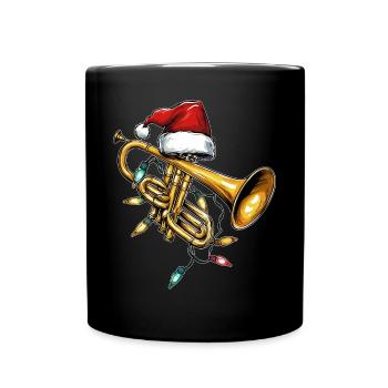 Trumpet Instrument Trumpeter Christmas Hat Xmas - Full Colour Mug - black - Front