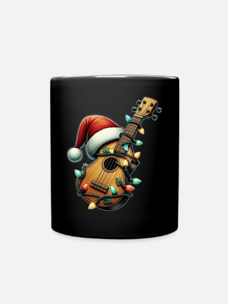 Ukulele Instrument Christmas Hat Xmas - Full Colour Mug - black
